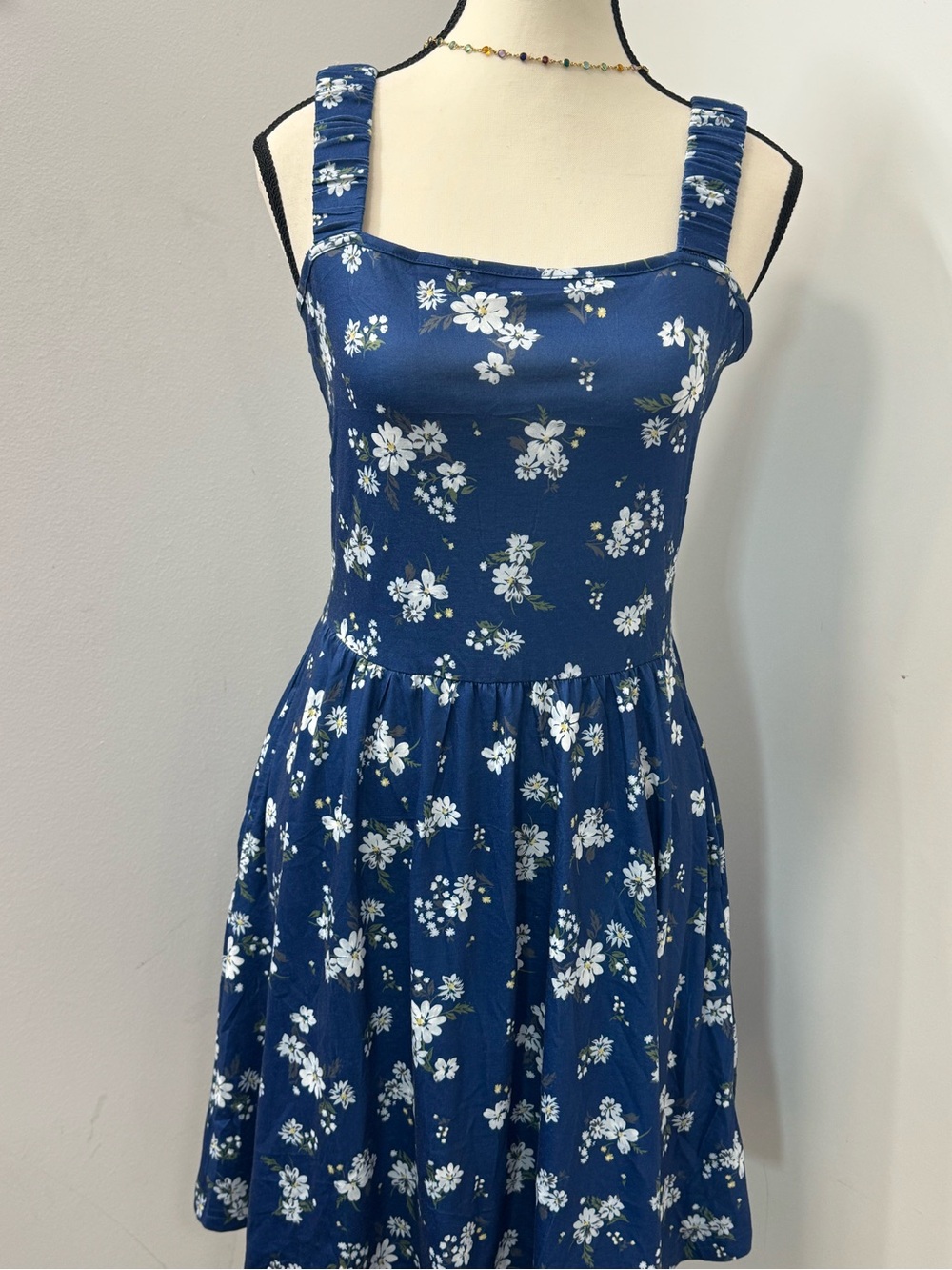 Blue Floral Square-Neck Sundress